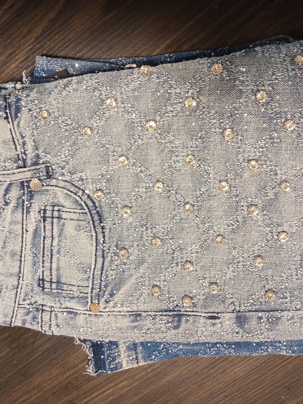 Sareka Light Wash Rhinestone Stacked Flare Jean - Picture 4 of 6